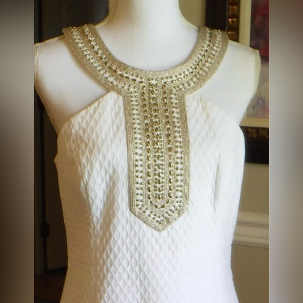 Lilly Pulitzer NWT Size 6 Elegant White Halter Dress with Gold Accents (0504) - Picture 9 of 9